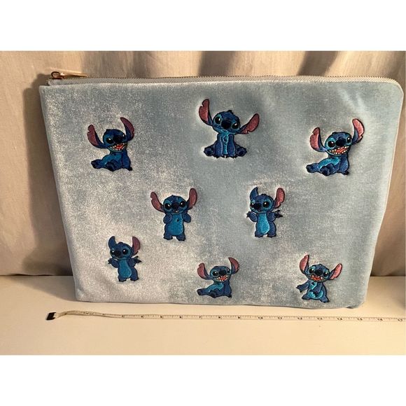 Disney Other - Disney Stitch Laptop Case- Skinnydip -Baby Blue Velour 25”x12” Gold Zipper NWOT